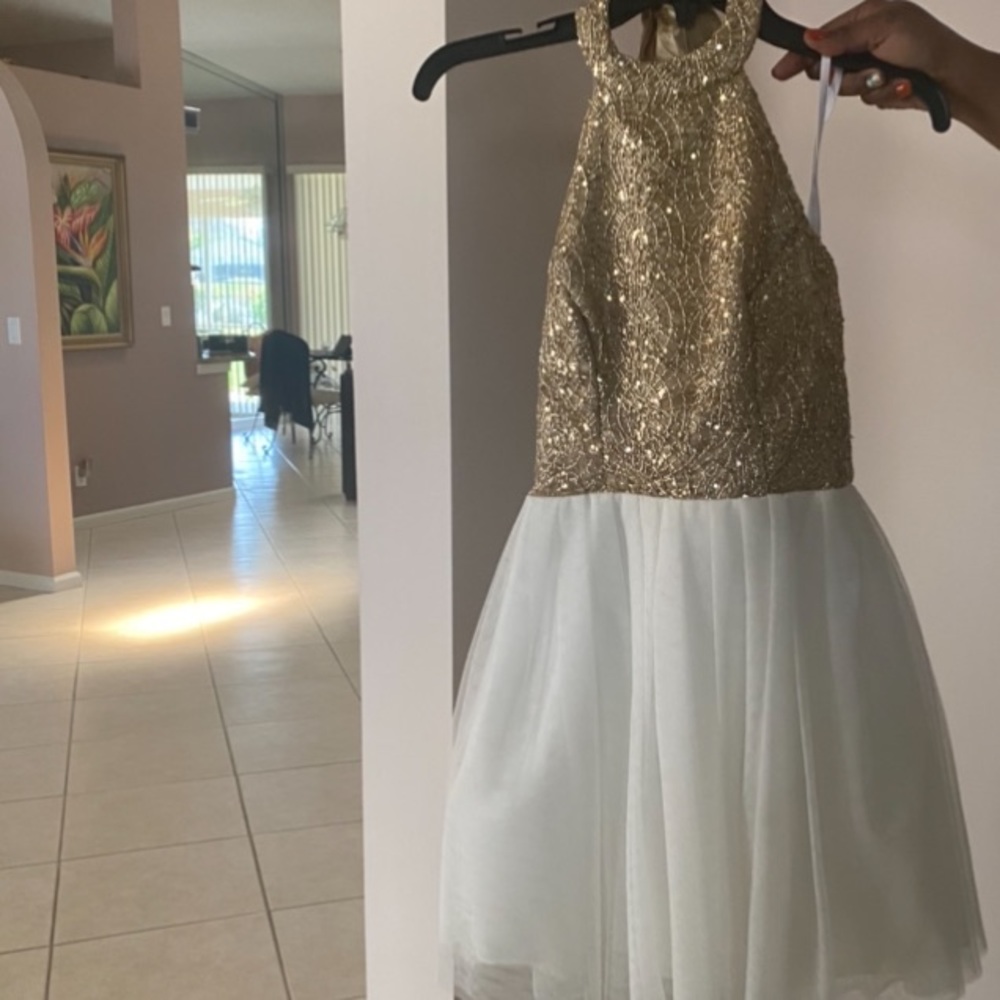 Gold and white sequin dress